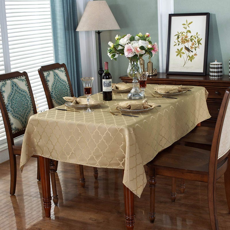 SASTYBALE Jacquard Tablecloth Flower Pattern Polyester Table Cloth Spill Proof Dust-Proof Wrinkle Resistant Table Cover for Kitchen Dining Tabletop Decoration (Square, 52" x 52"(2-4 Seats),Gold) - Image 3